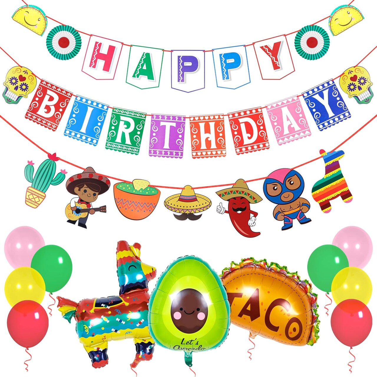 Mexican Happy Birthday Banner, Mexico Fiesta Birthday Party, Mexican Decorations, Taco Decorations | Cinco de Mayo | Mexican Party Supplies